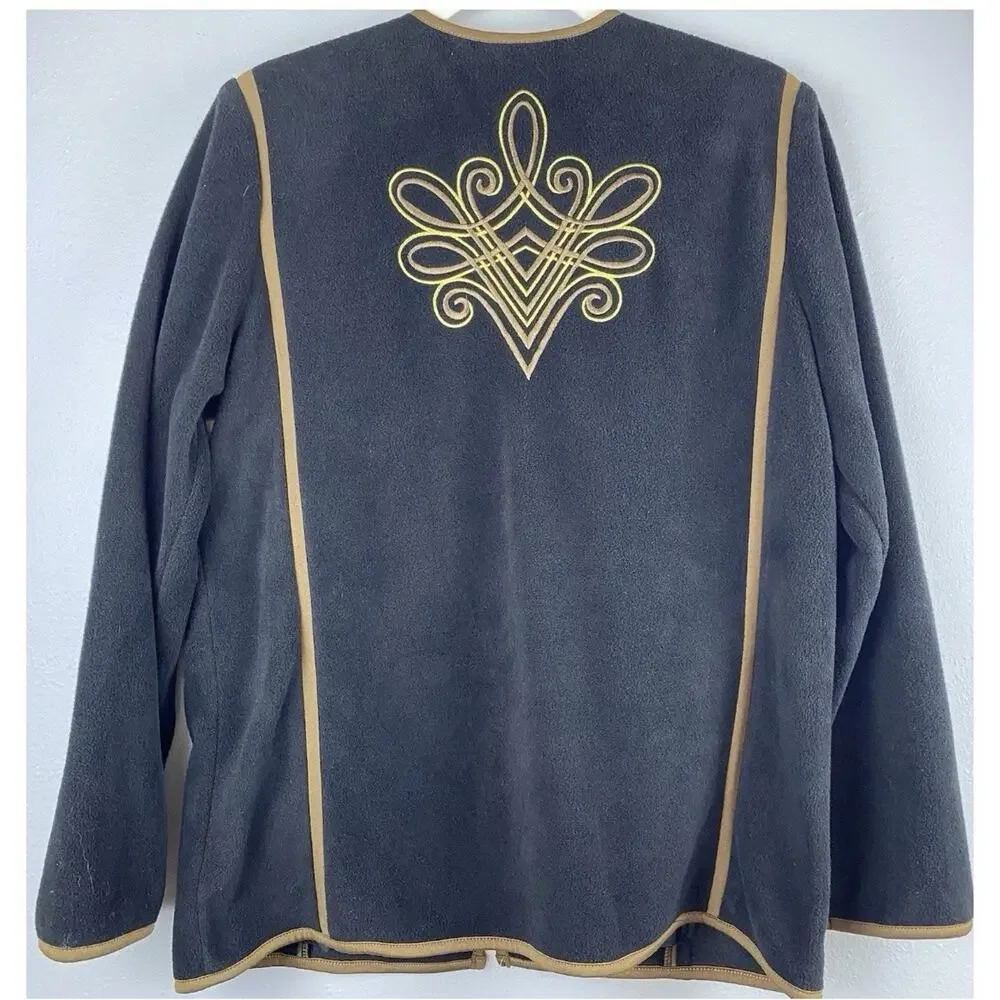 Bob Mackie Sz S Wearable Art Fleece Jacket L/S Women's Embroidered Full Zip - Picture 3 of 8